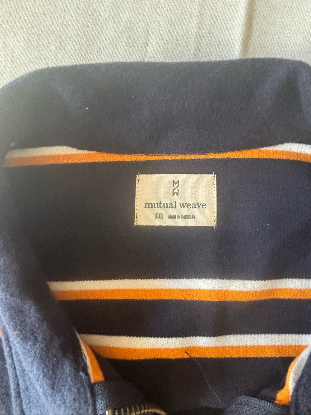 Men's Navy Zip-Front Striped Pullover Sweater - Picture 5 of 7